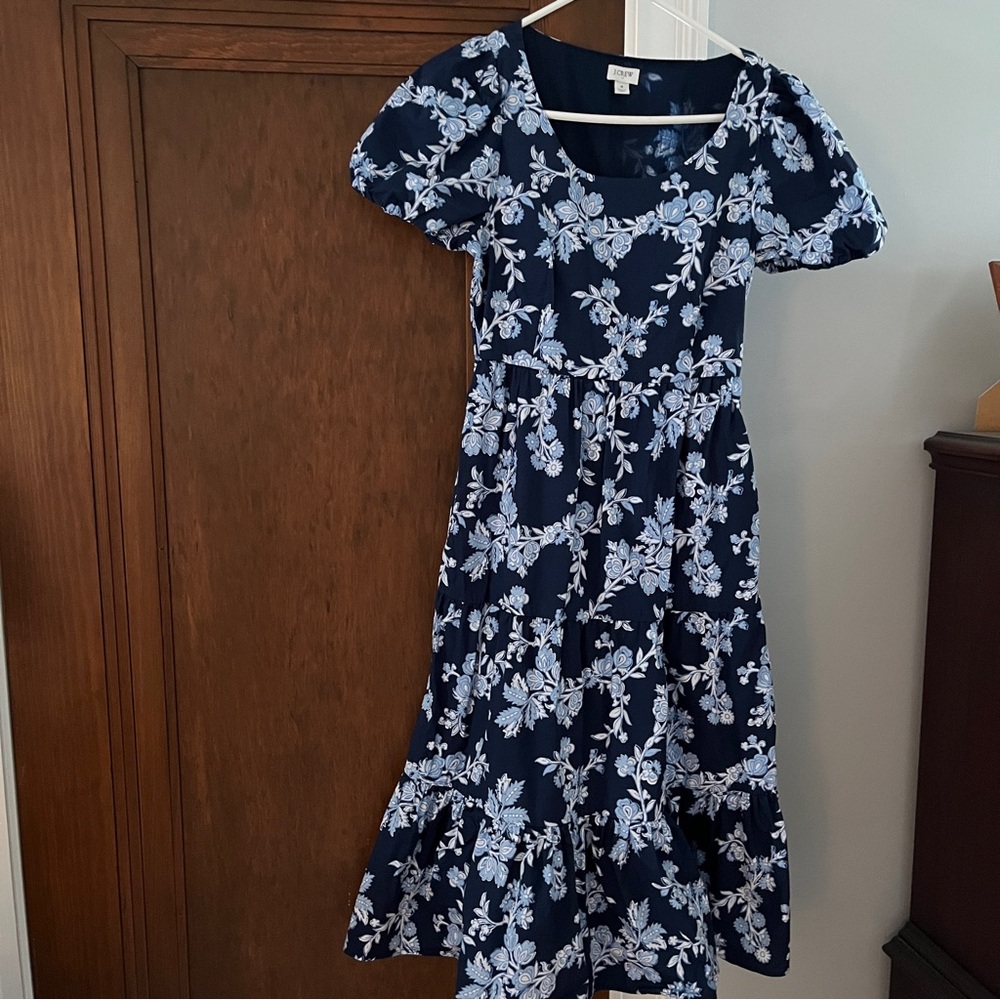 J. Crew Navy and White Floral Midi Dress